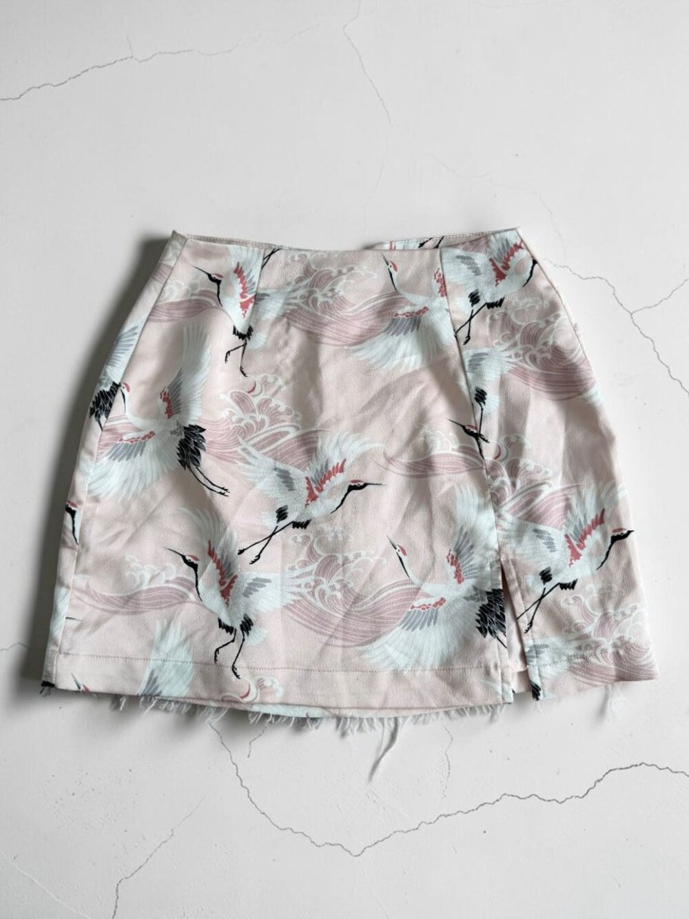 F21 Pink Japanese Crane Print Mini Skirt Size Small